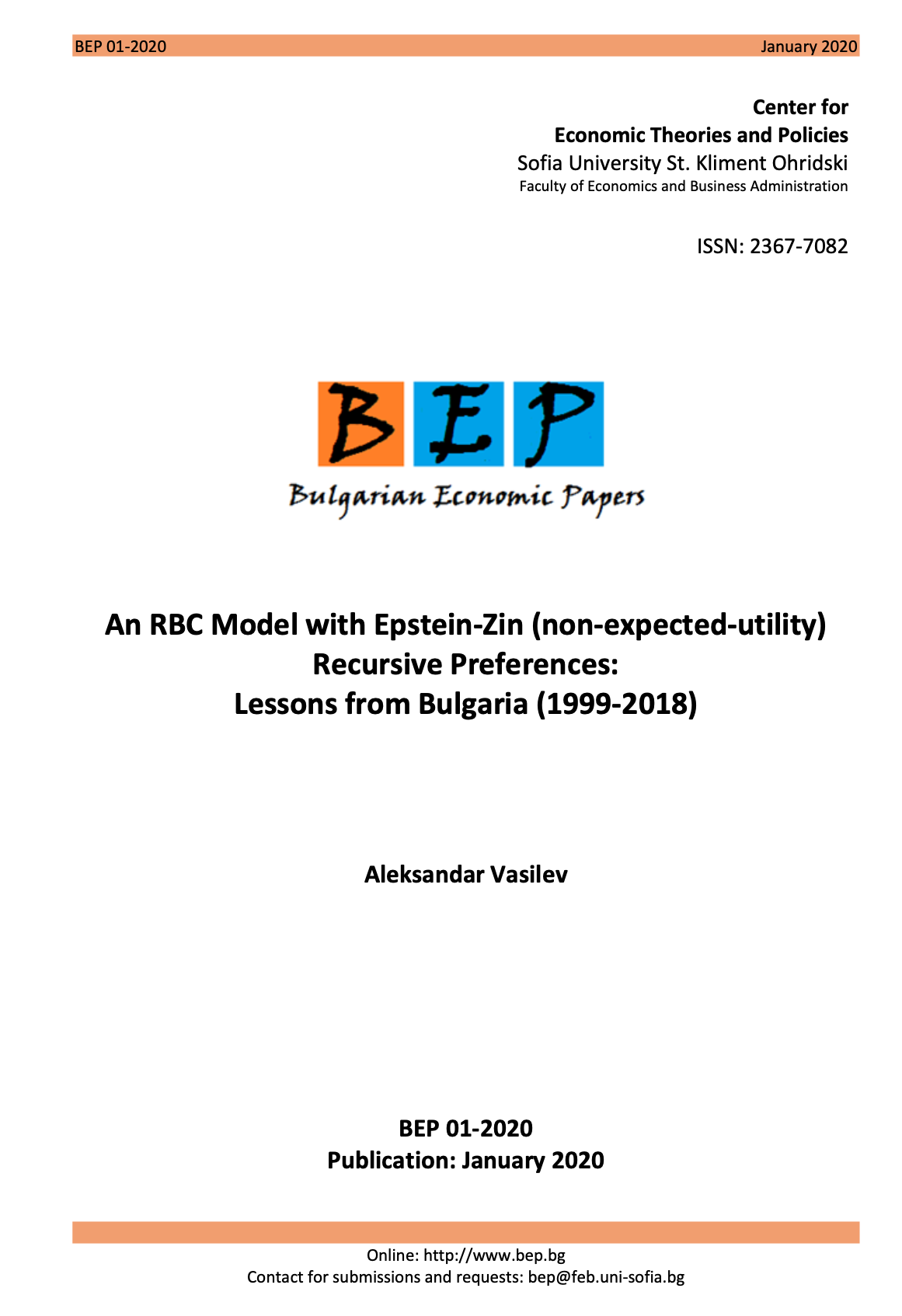 An RBC Model with Epstein-Zin (non-expected-utility) Recursive Preferences: Lessons from Bulgaria (1999-2018) Cover Image