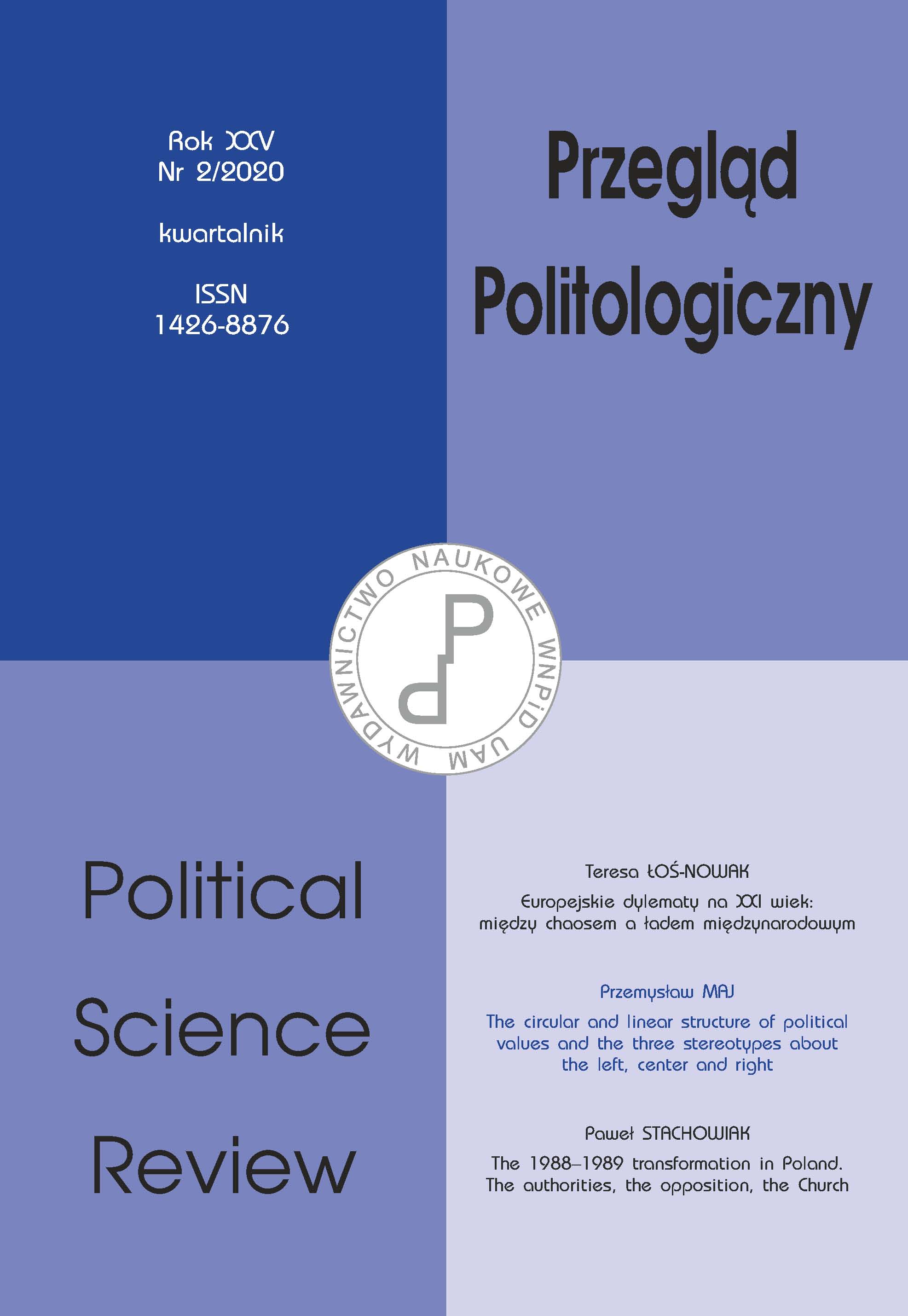 The circular and linear structure of political values and the three stereotypes about the left, center and right