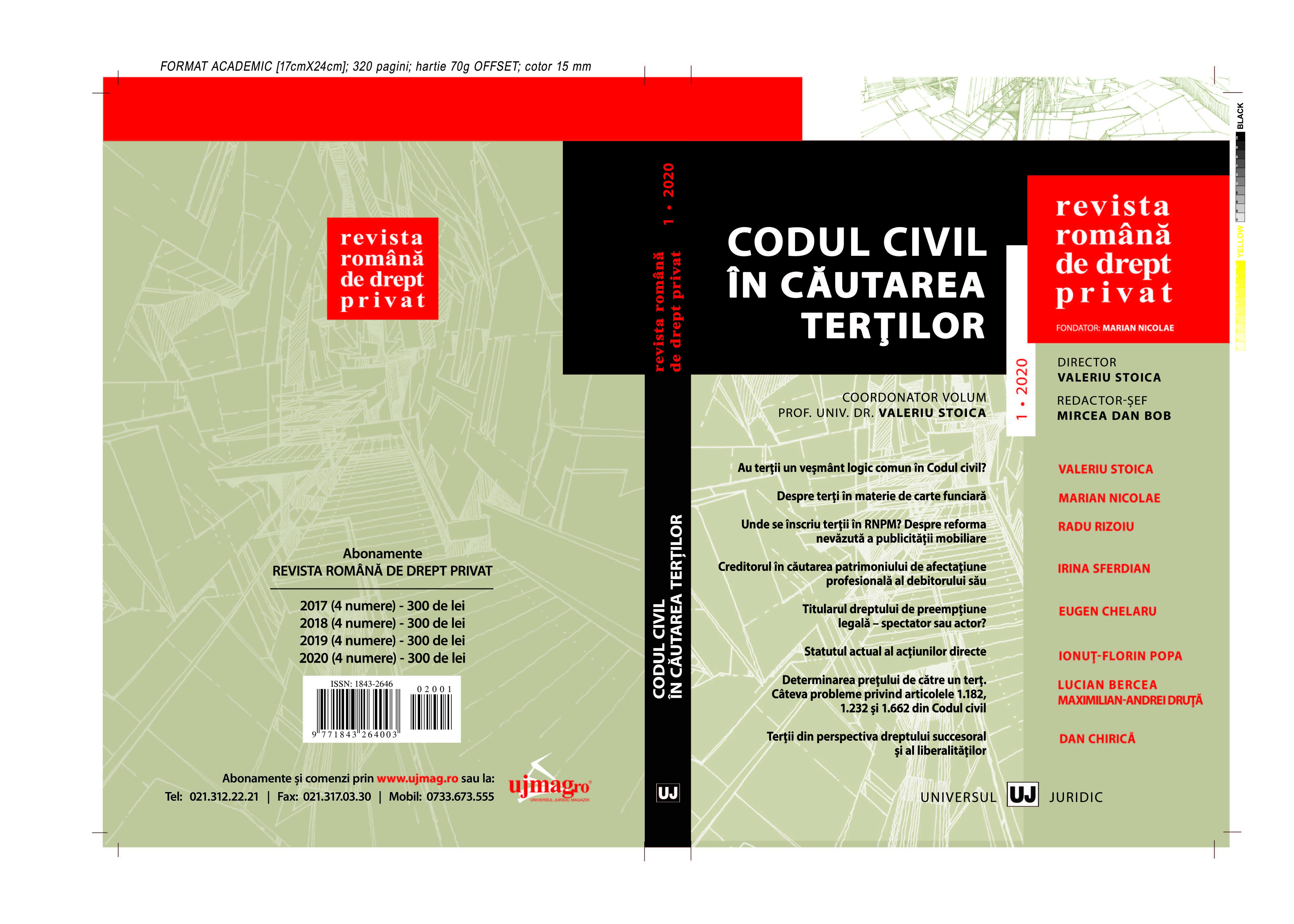 Determination of the price by a third person. Problems regarding articles 1.182, 1.232 and 1.662 of the Romanian Civil Code Cover Image