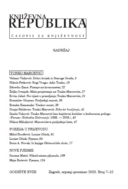 Maroević's last list. Tonko Maroević as an anthologist Cover Image