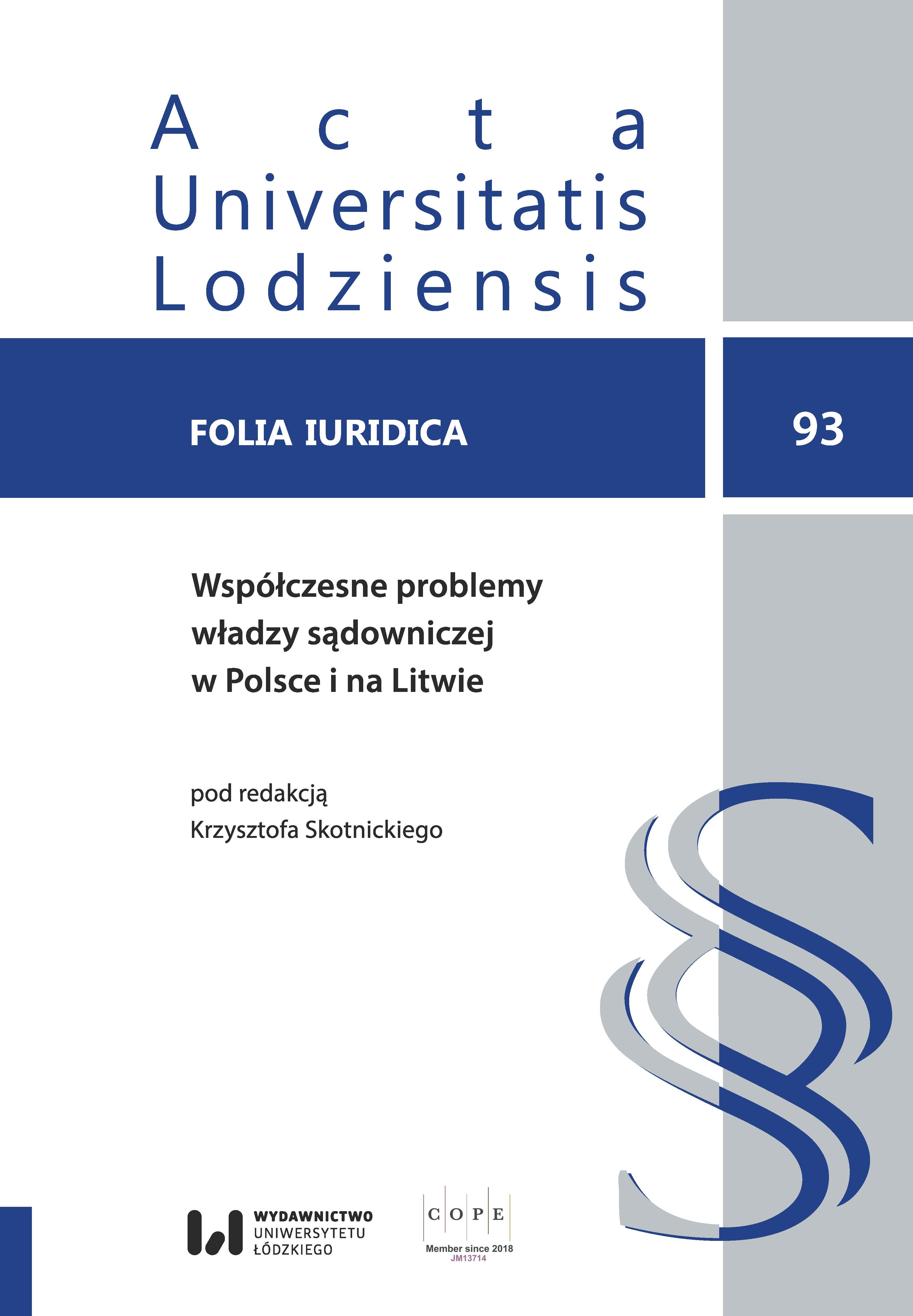 The problem of constitutionality of the composition of the current National Council of the Judiciary in Poland Cover Image