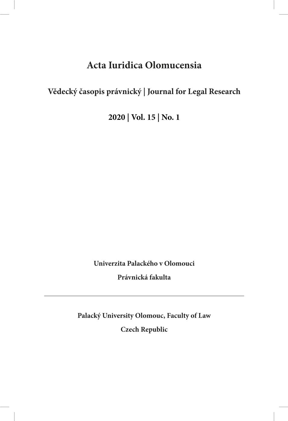 Legal culture and chosen facilitative methods of civil dispute resolution 
in the Czech Republic Cover Image