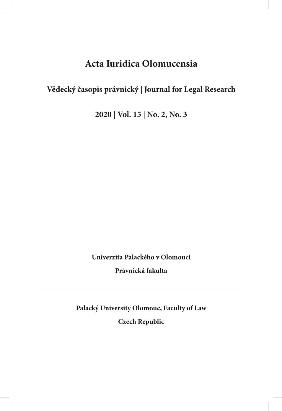 Ownership Change of Leased Thing in the Legal Order of the Interwar Czechoslovak Republic within the Territory of Bohemia and Moravia  (analysis of caselaw) Cover Image