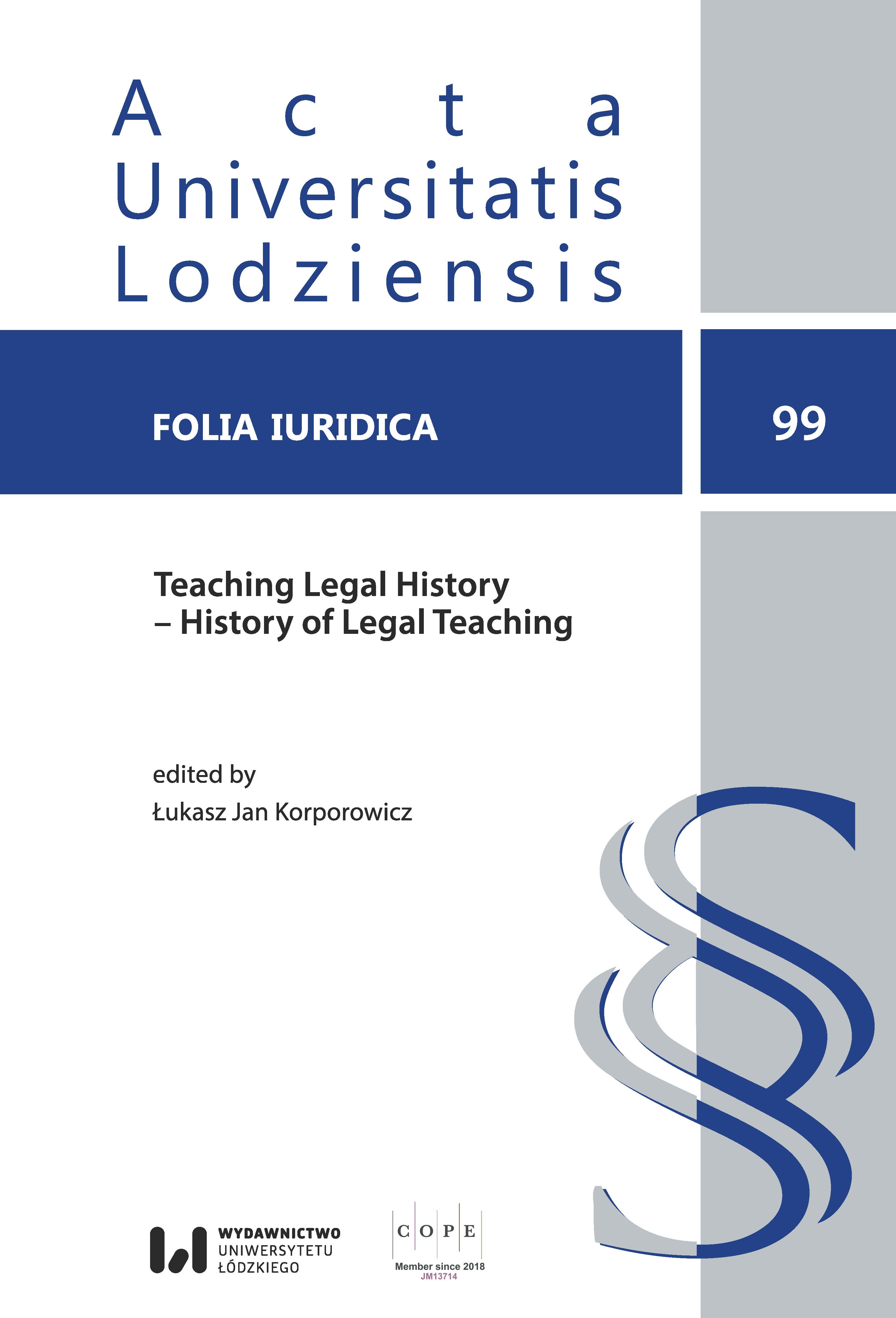 Teaching Comparative Law in Eighteenth-Century England: Thomas Bever as a Comparative Lawyer as Exemplified by his Lectures on Polish Law and the Constitution Cover Image