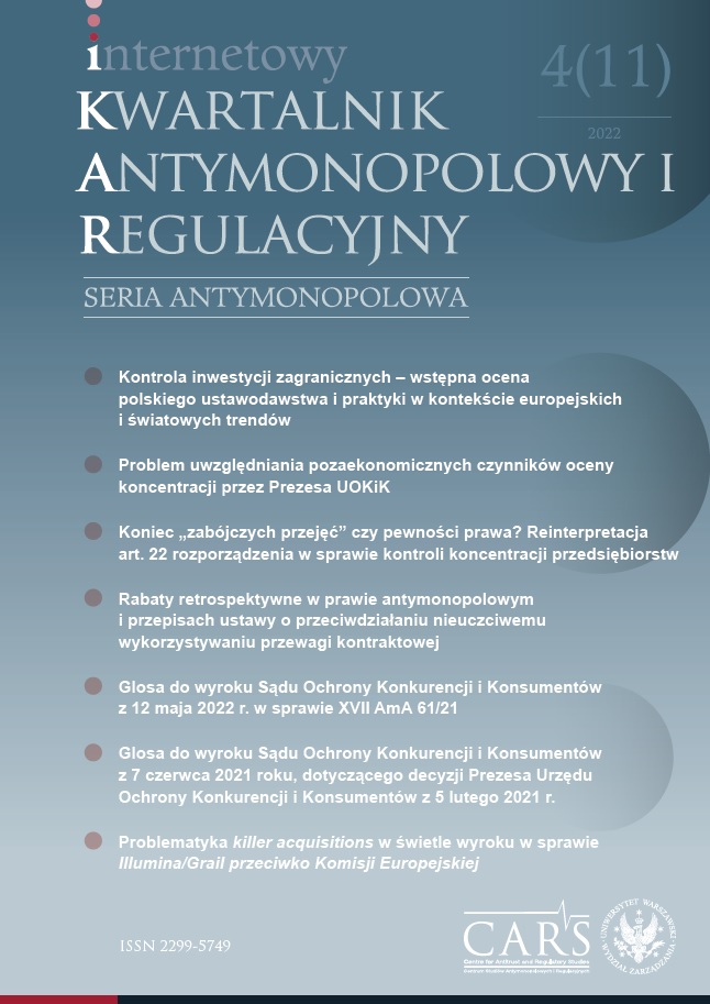 Sprawozdanie z Kongresu Prawa Ochrony Konkurencji (podtytuł „Instytucje ochrony konkurencji
– jak nam służą?”),
Warszawa, 7–8 czerwca 2022 roku