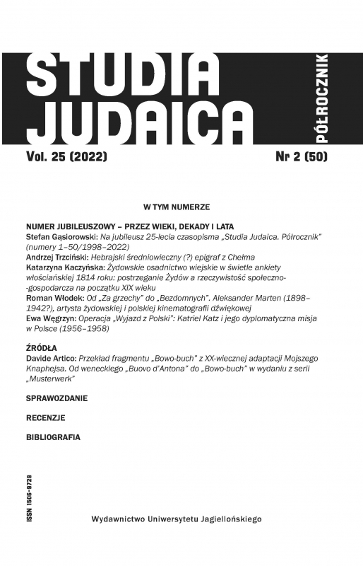 Bibliografia zawartości czasopisma „Studia Judaica. Półrocznik” za lata 1998–2022 (numery 1–50)