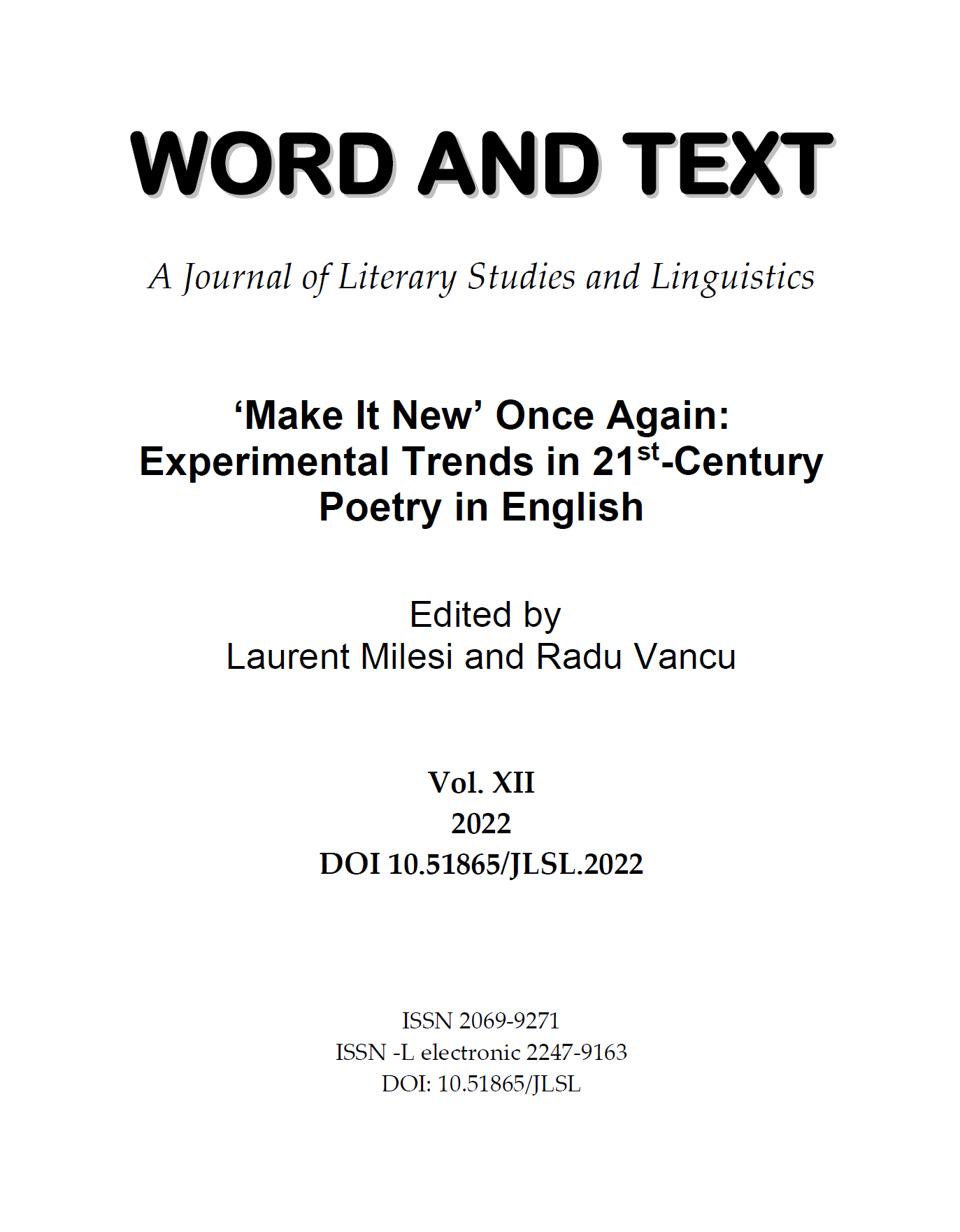 Introduction: ‘Make It New’ Once Again: Experimental Trends in 21st-Century Poetry in English Cover Image