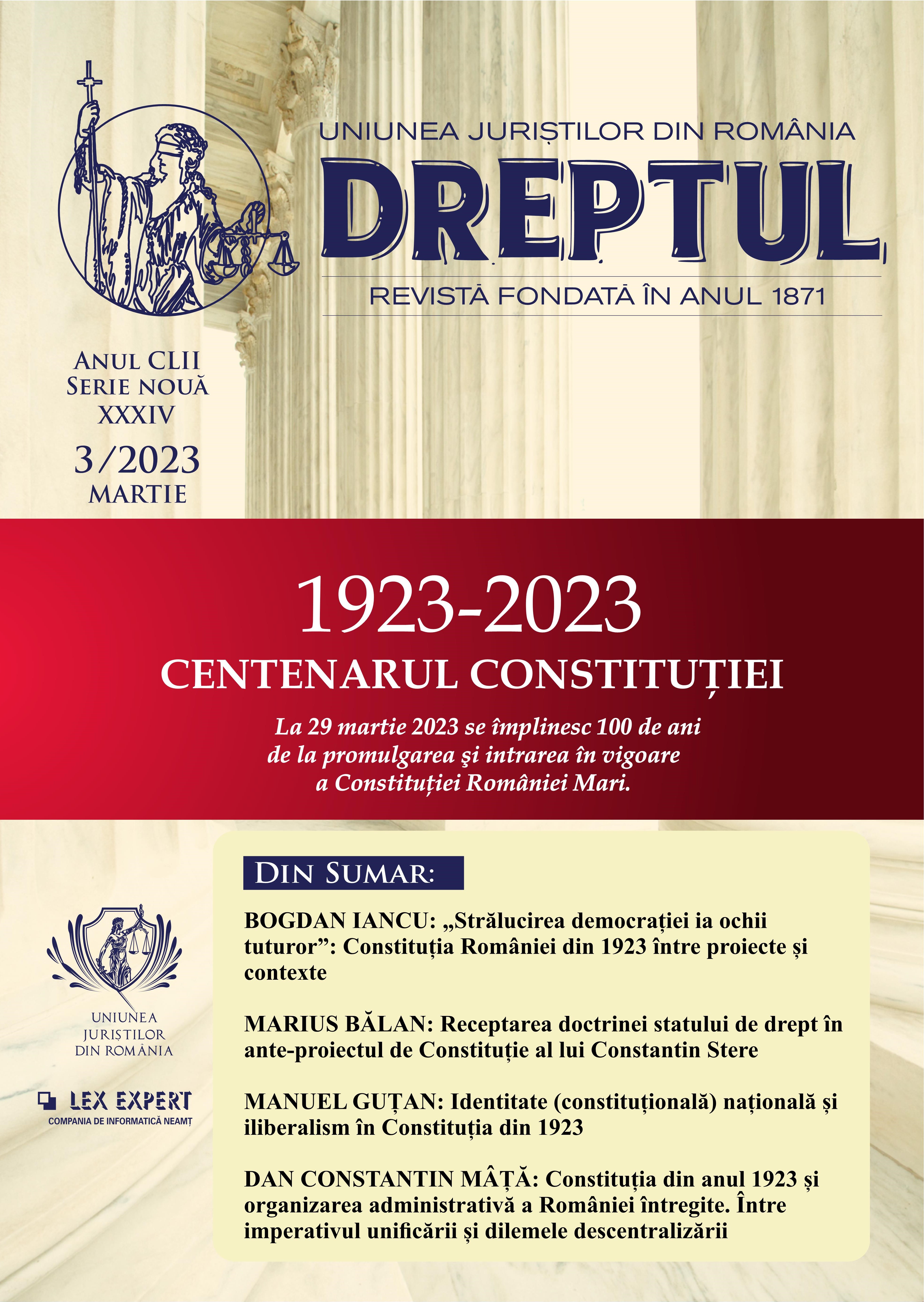 The Constitution of 1923 and the administrative organization of the unified Romania. Between the imperative of unification and the dilemmas of decentralization Cover Image