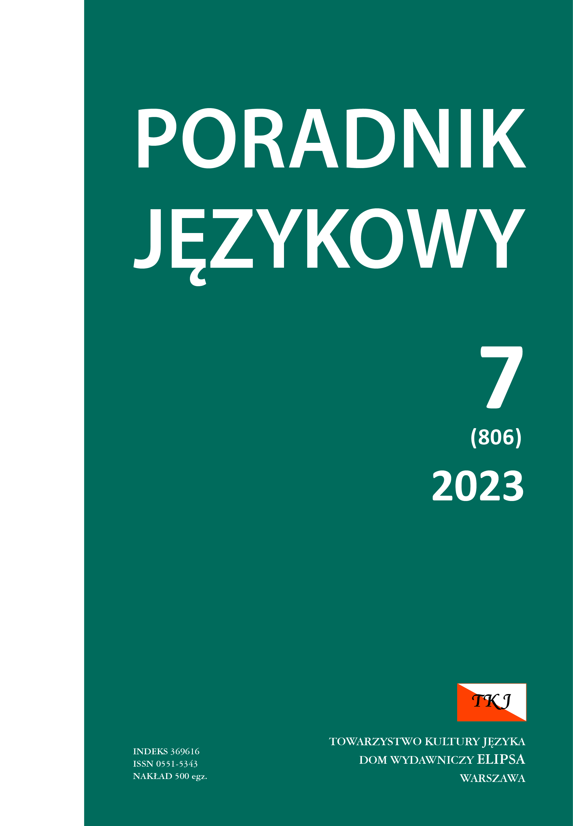 WILD BIRD NAMES IN OLD AND CONTEMPORARY DIALECTOLOGICAL MATERIAL FROM GREATER POLAND Cover Image