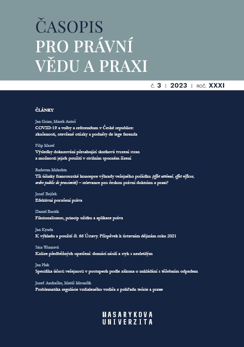 COVID-19 and Elections and Referendum in the Czech Republic: Experiences, Unresolved Questions and Propositions de lege ferenda Cover Image