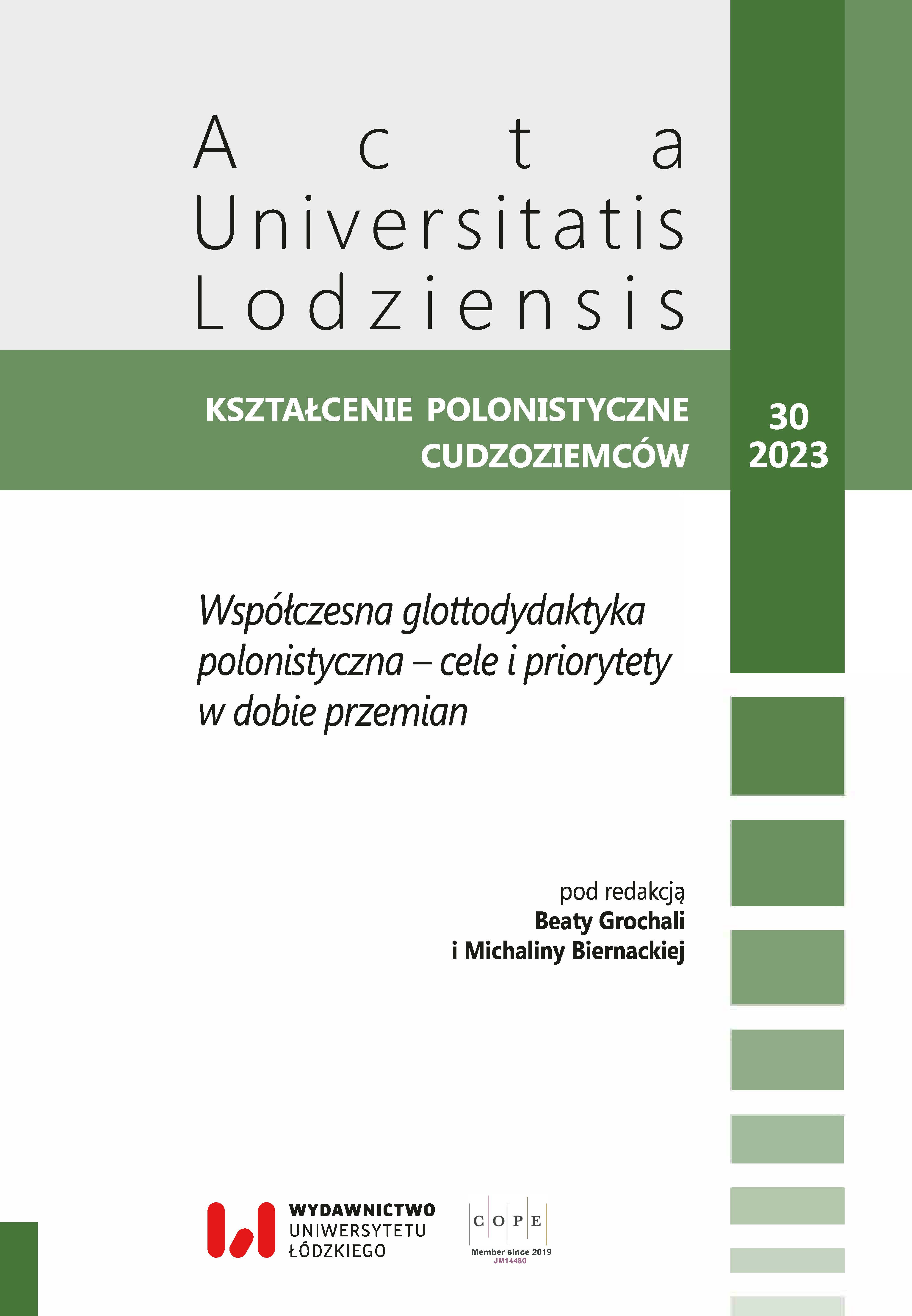 The role of the language teacher in developing sociocultural competences of foreigners in the target country: based on the example of Chinese students of Polish studies in Poland Cover Image
