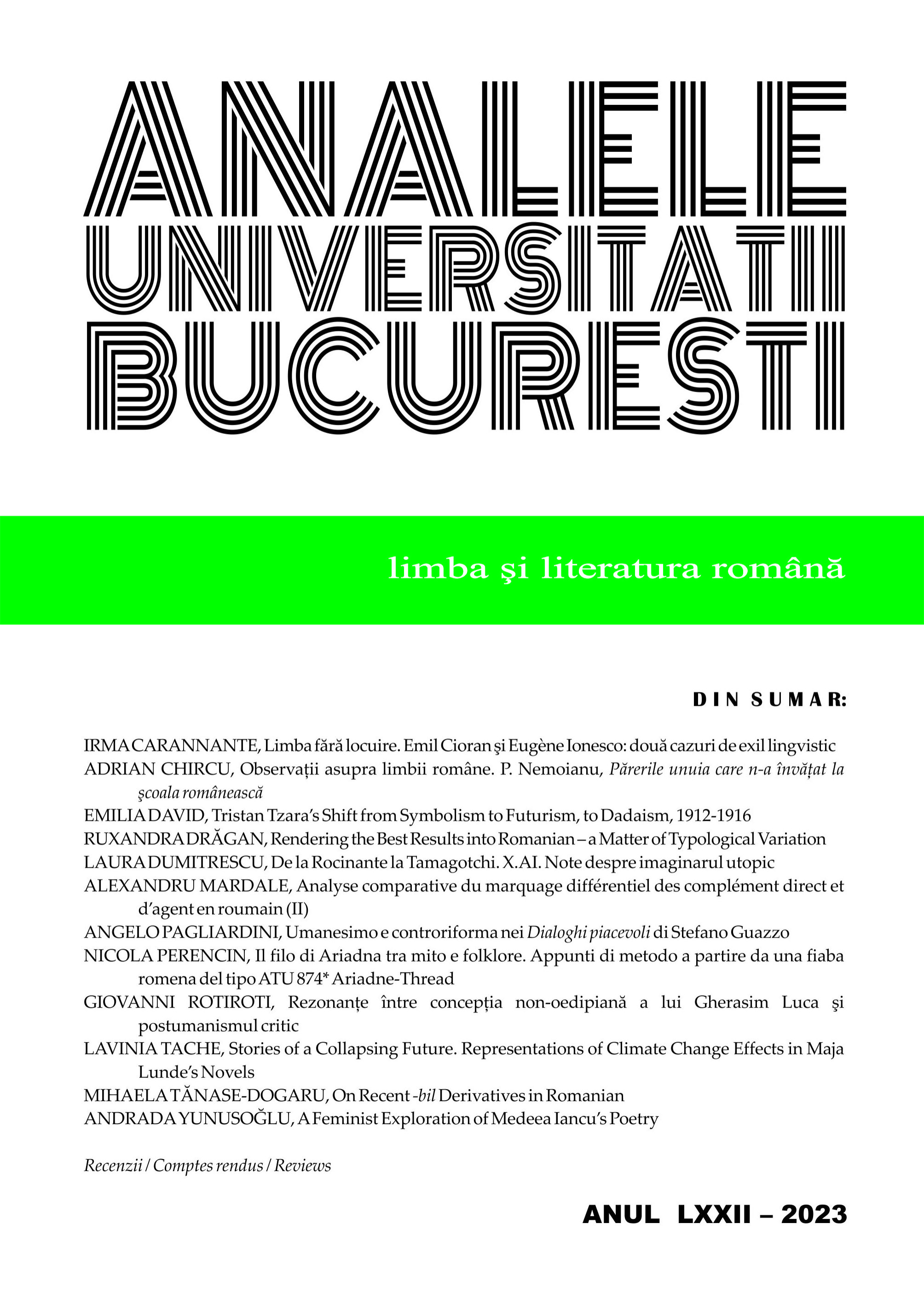 A COMPARATIVE ANALYSIS OF DIFFERENTIAL OBJECT AND AGENT MARKING IN ROMANIAN (II) Cover Image