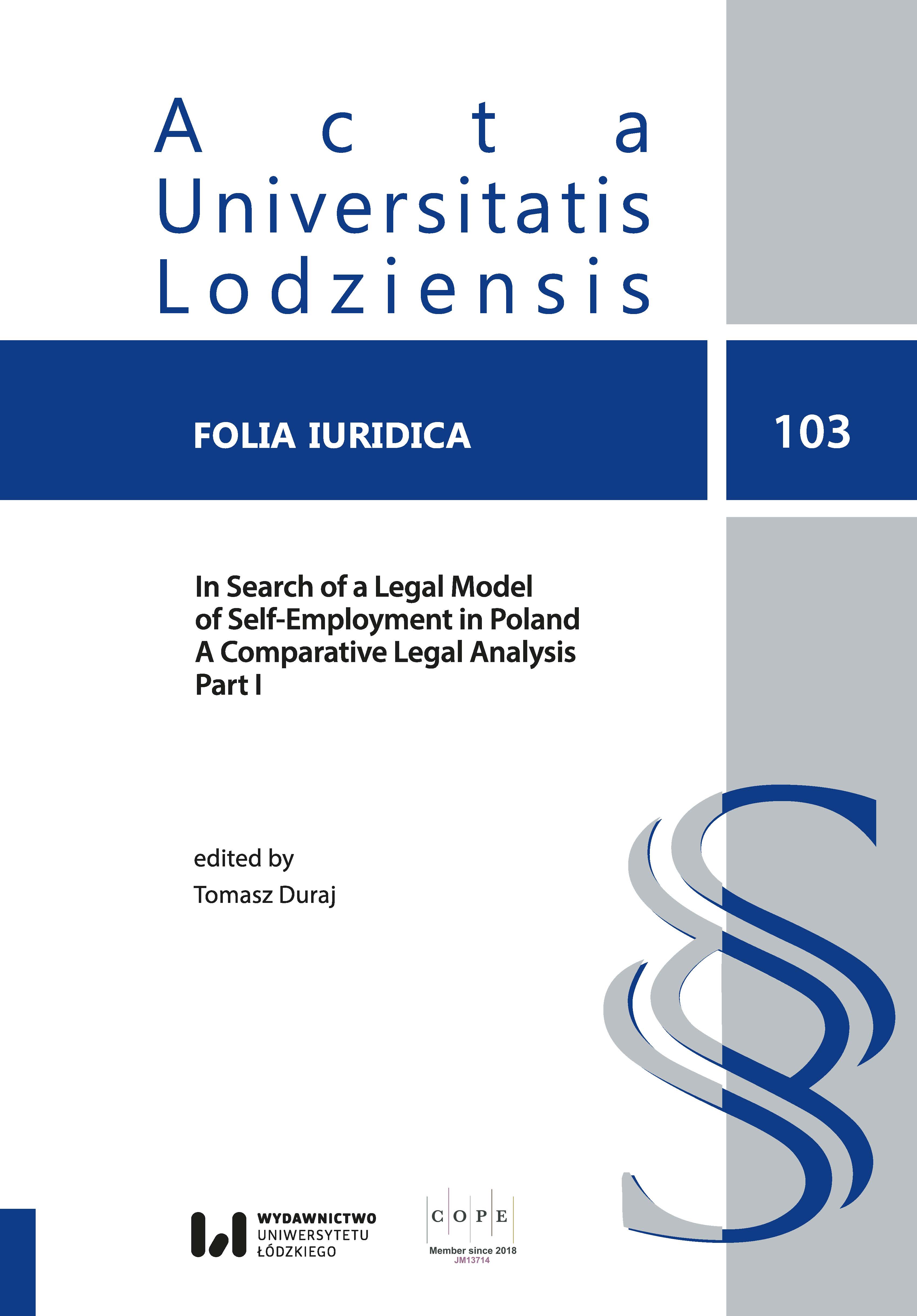 Introduction into the international research project “In search of a legal model of self-employment in Poland. A comparative analysis Cover Image