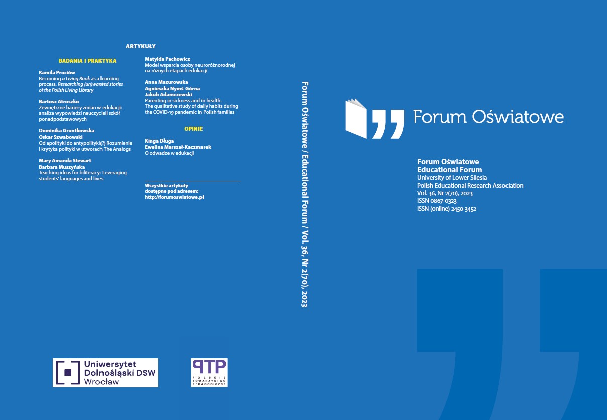 Parenting in sickness and in health. The qualitative study of daily habits during the COVID-19 pandemic in Polish families Cover Image