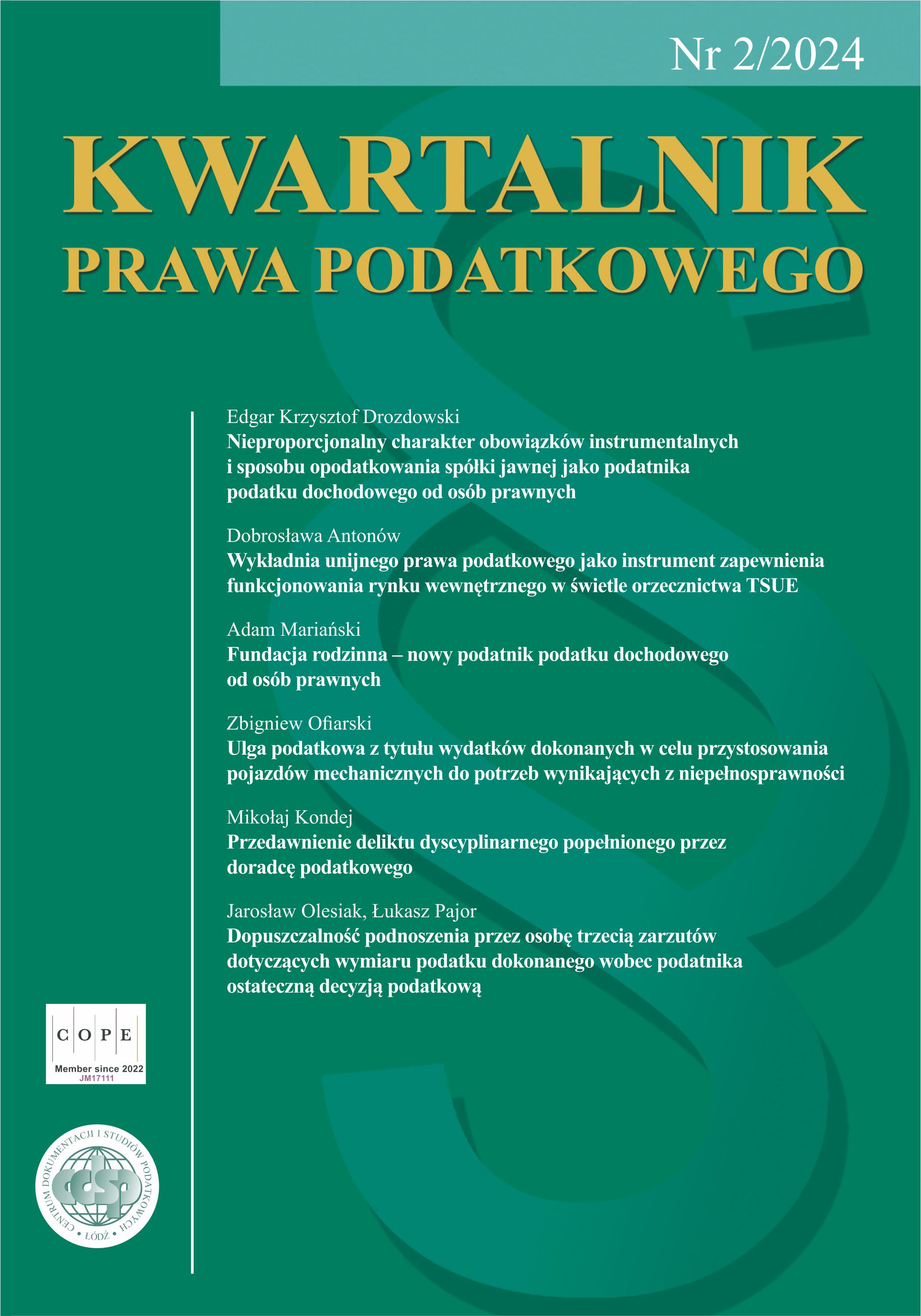 Przedawnienie deliktu dyscyplinarnego popełnionego przez doradcę podatkowego Cover Image