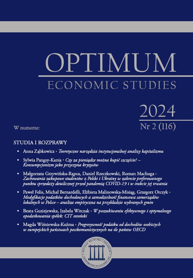 MODIFICATIONS OF THE INCOME TAXESVERSUS FINANCIAL AUTONOMY OF LOCAL GOVERNMENTS IN POLAND – EMPIRICAL ANALYSIS BASED ON THE EXAMPLE OF SELECTED COMMUNITIES Cover Image