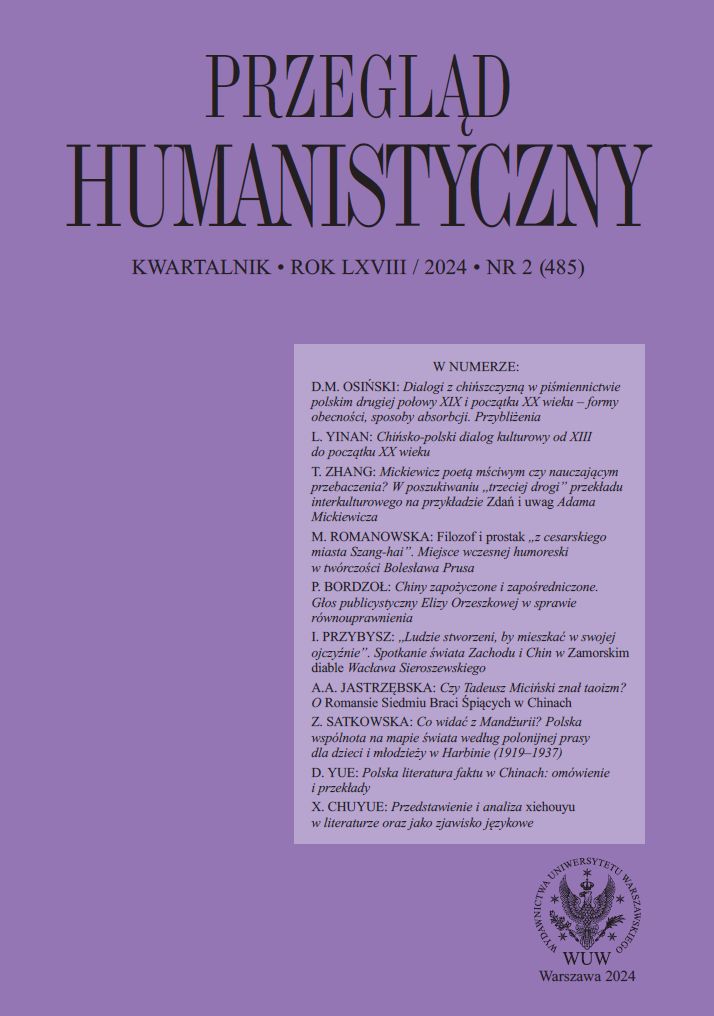 Dialogi z chińszczyzną w piśmiennictwie polskim drugiej połowy XIX i początku XX wieku – formy obecności, sposoby absorbcji. Przybliżenia