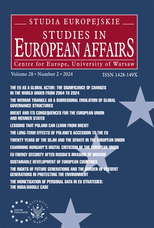 The EU as a Global Actor: The Signiﬁcance of Changes in the World Order From 2004 to 2024 as Regards EU Actorness Cover Image