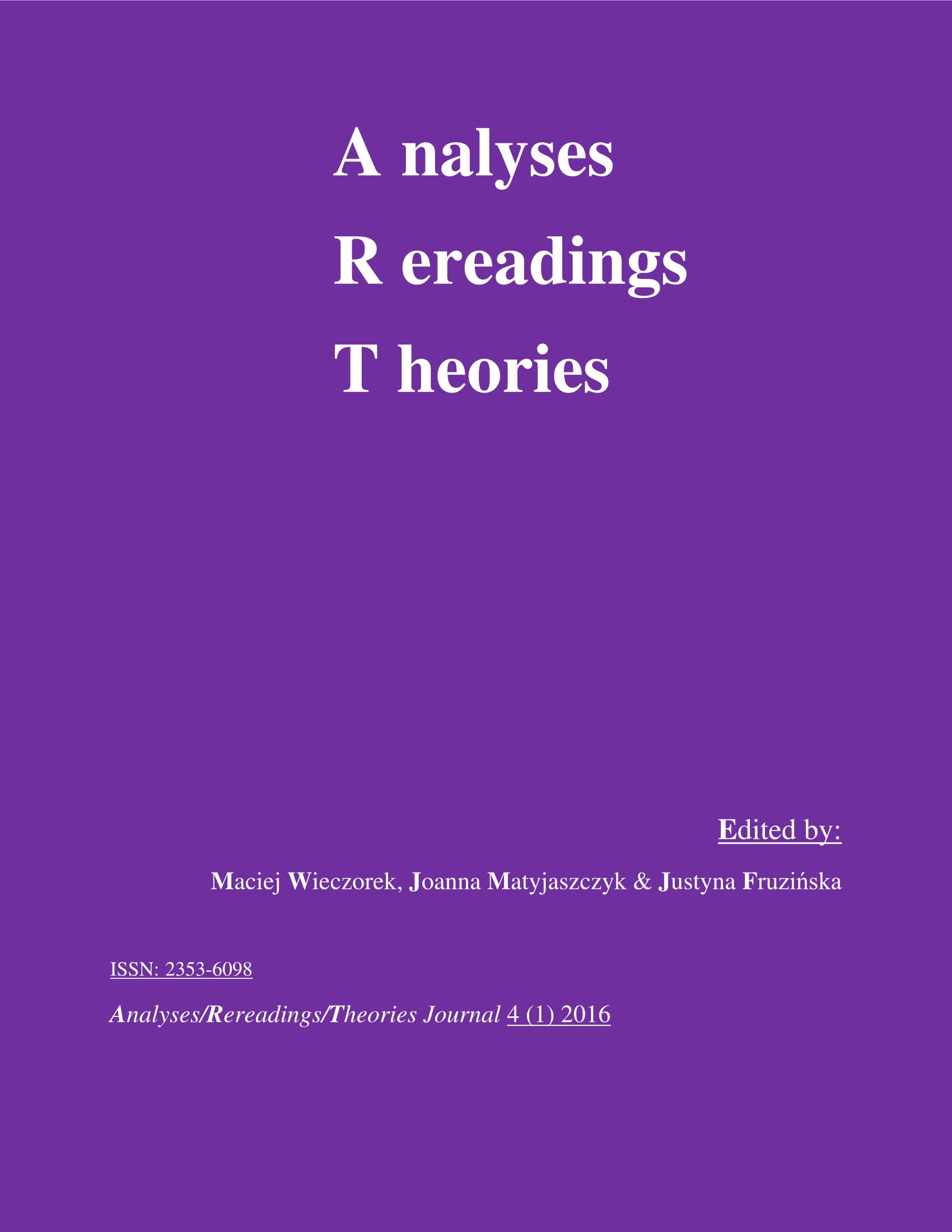 Analyses/Rerearings/Theories (A/R/T) Journal Cover Image