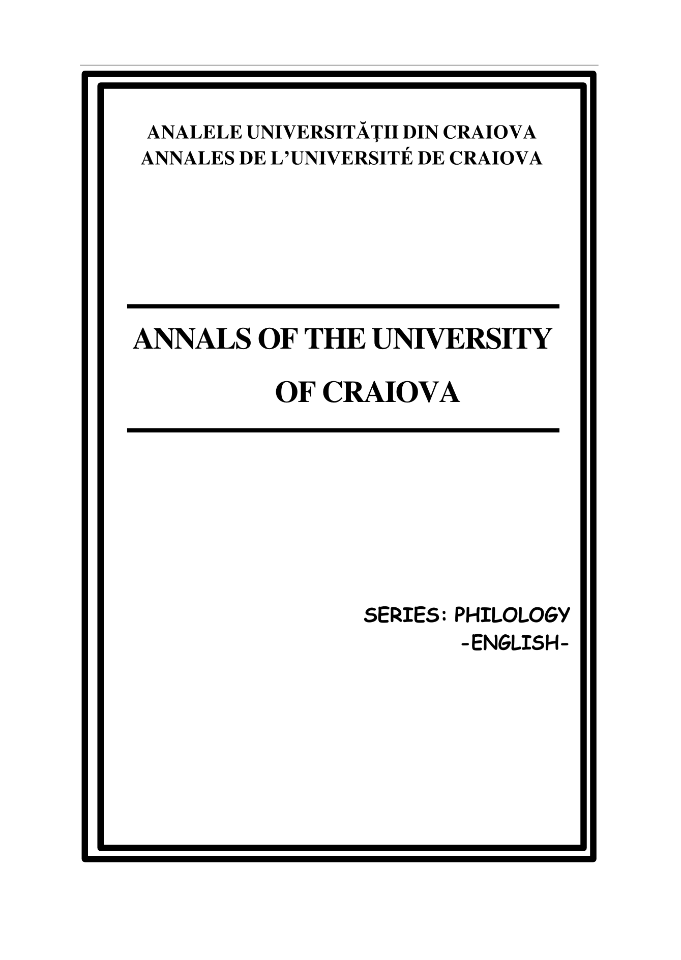 Annals of the University of Craiova, Series: Philology, English